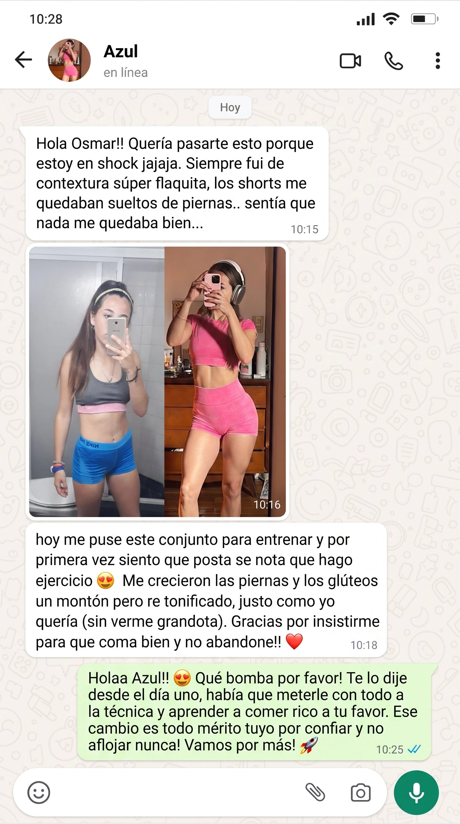 Testimonio de Azul por WhatsApp