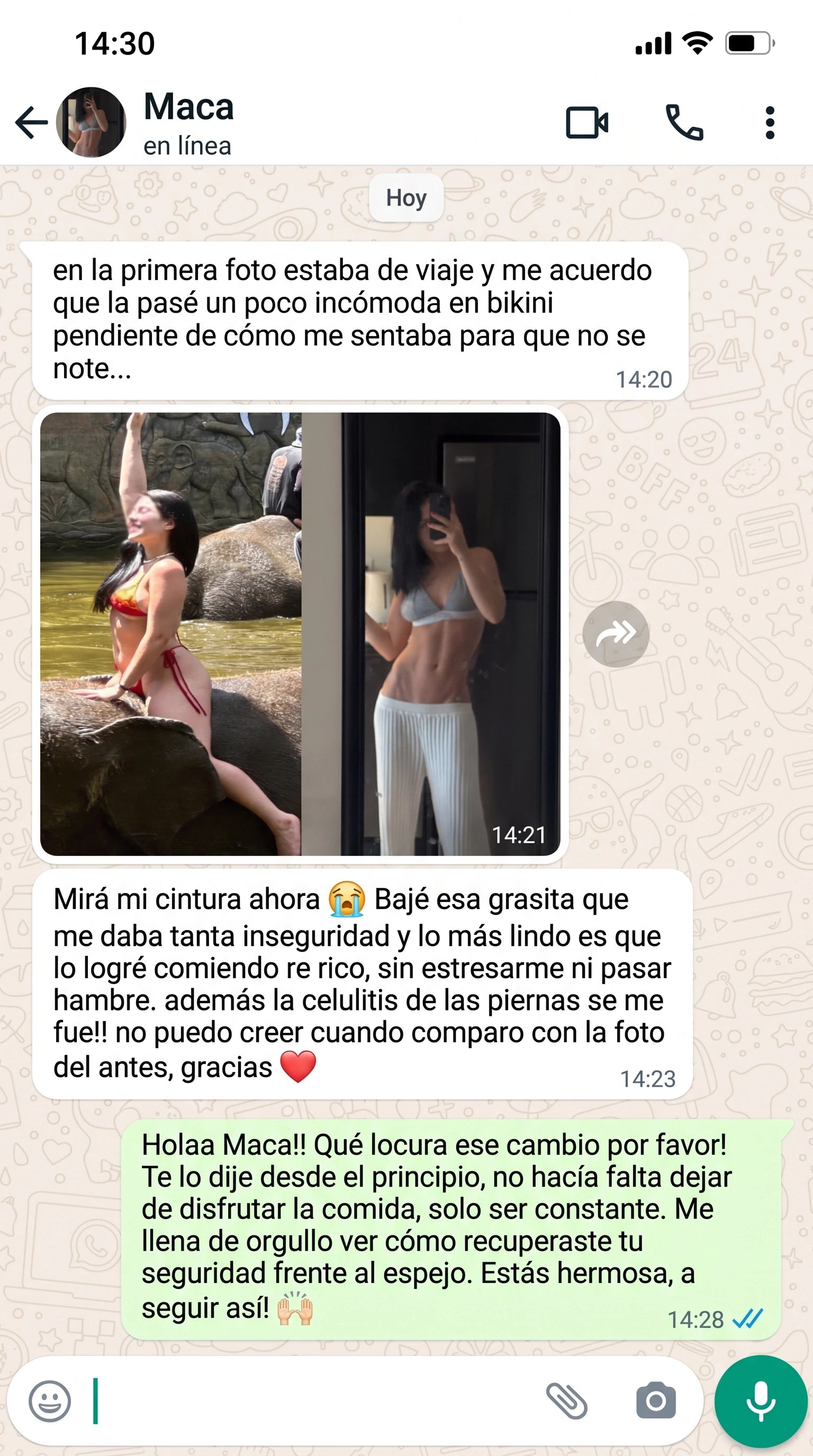 Testimonio de Maca por WhatsApp